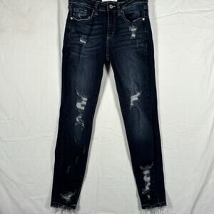 Kancan Women's 3/25 Blue Mid Rise Skinny Jeans Ripped KC8373D Distressed 26 x 25